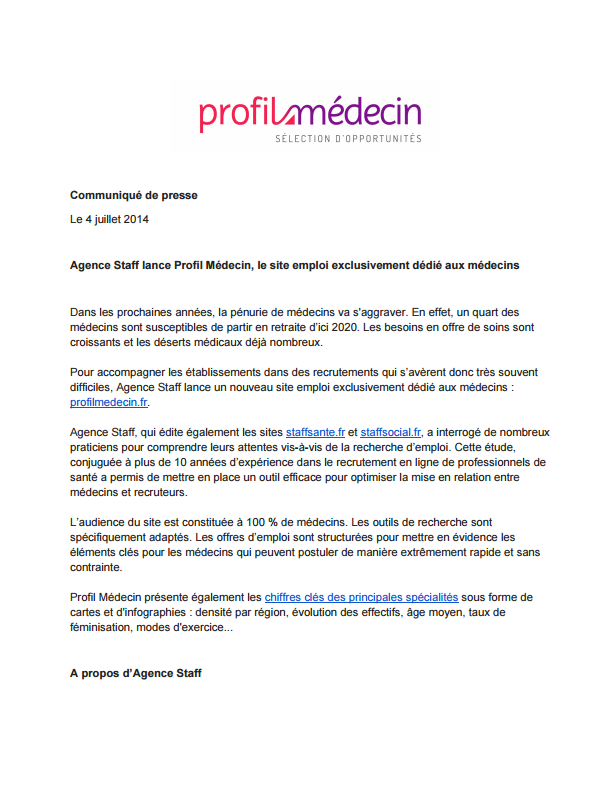 CP lancement Profil Medecin